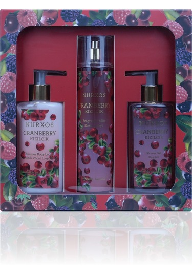 Nurxos 9886 Cranberry Kızılcık Hediyelik Kutulu 3'lü Set Vücut Spreyi & Losyon & Duş Jeli