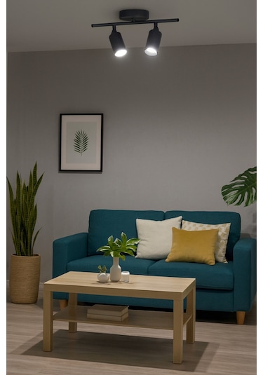 Spoti 2'li Antrasit Renk Beyaz Işık Modern Tasarım Cafe - Mutfak - Banyo Spot Ledli Sıralı Avize Antrasit