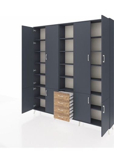 Arges Dolap 17 Raflı 4 Çekmeceli 8 Kapaklı 220x30x243 Antrasit-antrasit/çam Antrasıt/atlas Çam