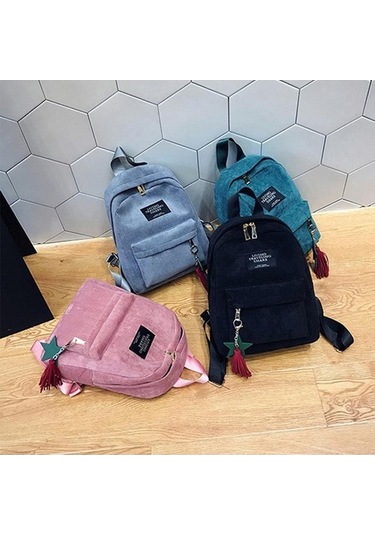 Ganzhoushop Sırt Sırt Sevimli Rahat Püskül Okul Öğrenci Lake Kadınlar Kadife İçin Çantası Çantası Çantası Blue Gt Çok Renkli