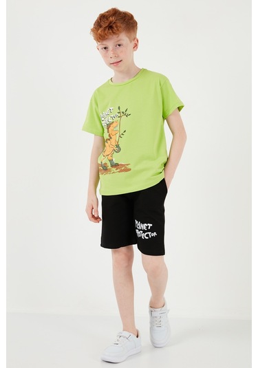 Lela Pamuklu Regular Fit Bisiklet Yaka Şortlu Alt-Üst Erkek Çocuk Takım 6212009 Fistik