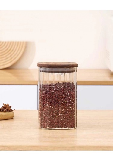 Mien Men Bor064 Ahşap Kapaklı Kare Cam Kavanoz 1350 Cc Cam