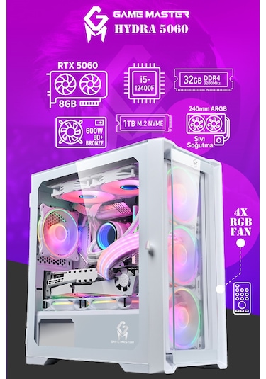 Game Master Hydra 5060 i5-12400F 32 GB 1 TB RTX5060 Free Dos Masaüstü Oyuncu Bilgisayarı