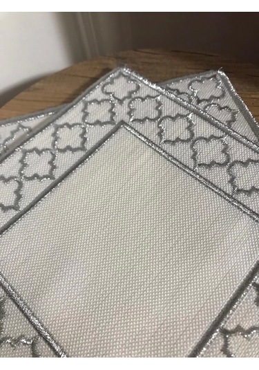 Nivemeshome Fas Nakışlı Gümüş Kare 6 Adet Keten Kokteyl Peçetesi Kahve Yanı Sunumluk Gümüş