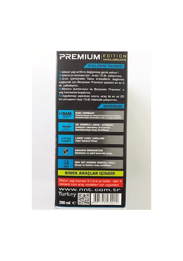 Bor Power Premium Edition Motor Yağ Katkısı 12 x 200 ML