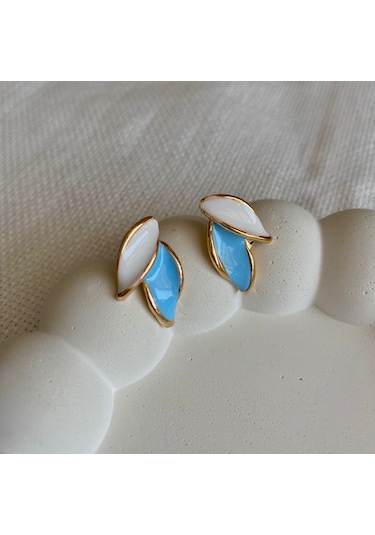 Demokan Mineli Küçük Yaprak Küpe Beyaz