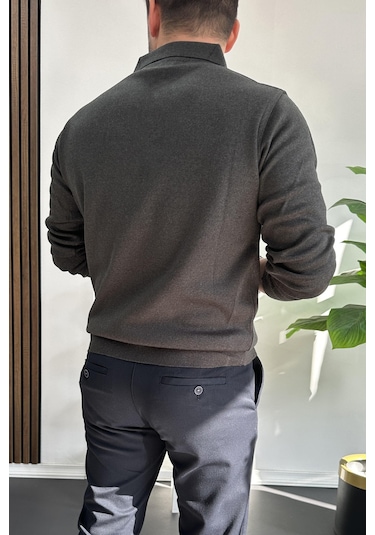 Erkek Düğmeli Polo Yaka Kazak Antrasit Edw231 Antrasit