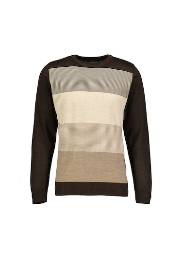 Finesuits Erkek Desenli Yünlü Kazak 2422201023.dsoyr Kahve Kahverengi