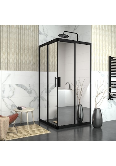 Tekno Duş Black Vega 6mm Reflekte Cam Kare Duşakabin Bjtuy168 Şeffaf