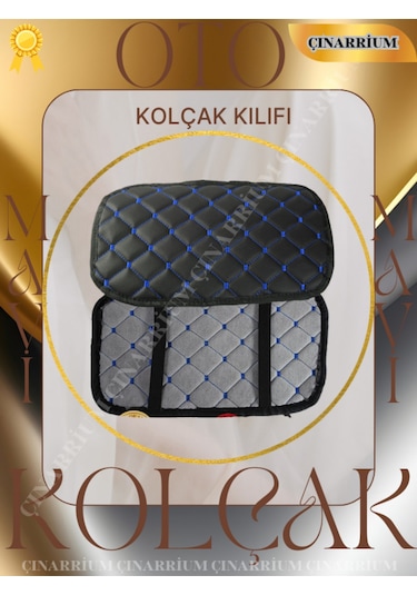 Dacia Solenza Deri Oto Kolçak Kılıfı, Kaliteli Süngerli Mavi Nakışlı.