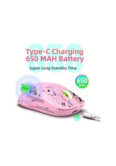 Besthome1 Hxsj T90 Pembe Uc Modlu Kablosuz Fare Rgb Isik Dahili Sol Sag Tus Sessiz Optik Fare Ev Ofis Oyun Diğer