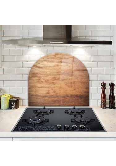 Decorita Cam Ocak Arkası Koruyucu | Oval Şekilli | Ahşap Görünüml