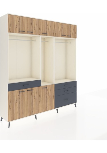Hyperion Dolap 8 Raflı 4 Çekmeceli 3 Askılı 220x44x243 Aytaşı-çam/antrasit Atlas Çam/antrasıt
