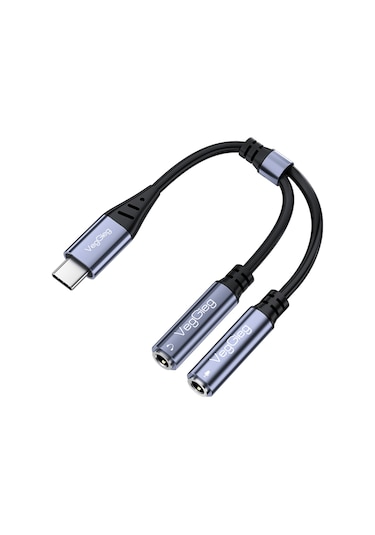 Veggieg Type-c To 3.5mm Aux Ve Mikrofon Dönüştürücü Adaptör Dac Chip Hifi Ses Kartı