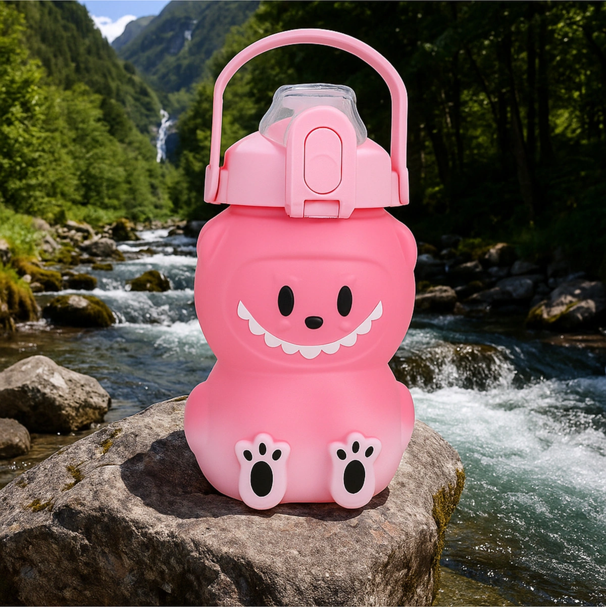 Labubu Matara Pembe 1000 Ml Sevimli Kapaklı Su Şişesi, Okul & Spor İçin Dayanıklı Su Kabı Pembe