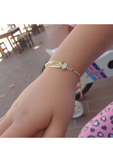 22 Ayar Altın Kaplama Hello Kitty Figürlü İsimli Gümüş Bileklik