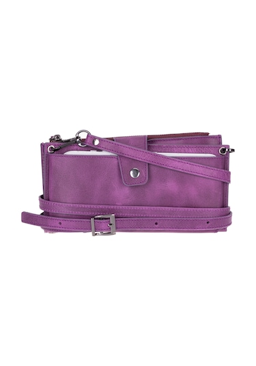 Bloominbag Lozan Strap Mulberry Velvet Gerçek Deri Çapraz Askılı Cüzdan Çanta Mor