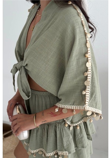 Deniz Kabuğu Aksesuarlı Takım Haki Haki