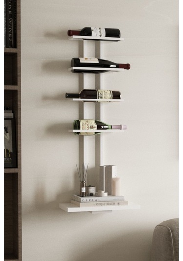 Aju Şaraplık Ve Kadeh Rafı Duvara Monte Şarap Mahseni Modern Duvar Alkol Rafı Metal Ve Ahşap Tasarım Beyaz