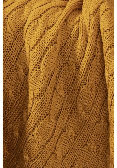 Ponponlu Triko Örme Tv Battaniyesi Koltuk & Omuz Şalı & Diz Battaniyesi 130x170cm - Hardal Hardal