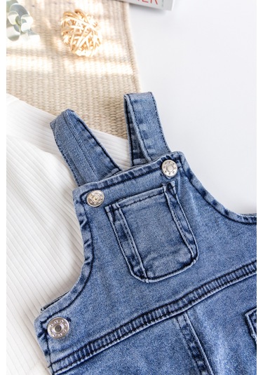 Çep Detaylı Erkek Bebek Salopet Tulum Set mavi