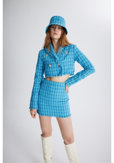 Holly Lolly Tüvit Kumaş Logolu Bucket Tweed Şapka Mavi