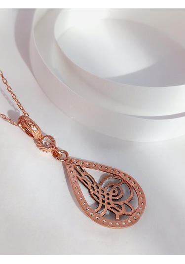 Keskin Gümüş Damla Rose Osmanlı Tuğra Tasarım Kadın Gümüş Kolye