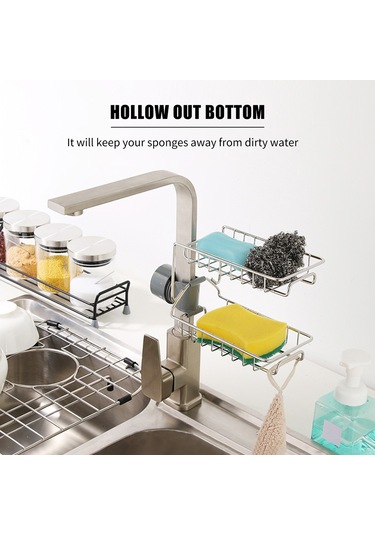 Monyee 201 Çelik Çift Katlı Lavabo Rakası, Havlu Çubuğu Ve 2 Kanca İle, Su Akışlı Tasarım, Mutfak/ Banyo Esyalarını Düzenle Gümüş