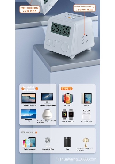 Jian Fan Zamanlamışsoktok Fonksiyonlu Uzatma Usb Masaüstüeklenti Dikey Başucuçalar Saat