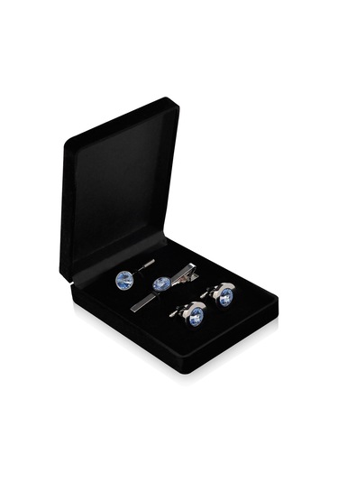 Zekupp Kol Düğmesi Kravat İğne Seti -  Buz Mavisi