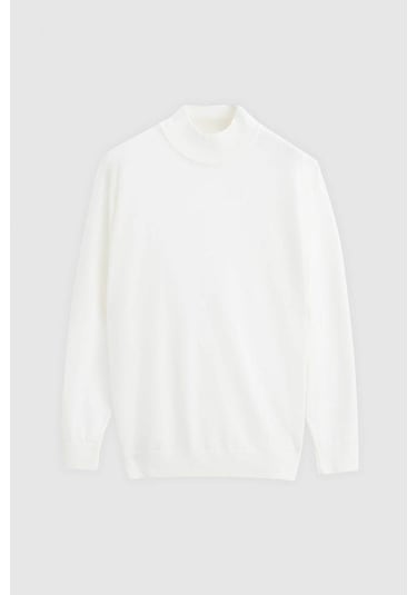 D's Damat Regular Fit Ekru Pamuk Karışımlı Yarım Balıkçı Triko Kazak Ekru