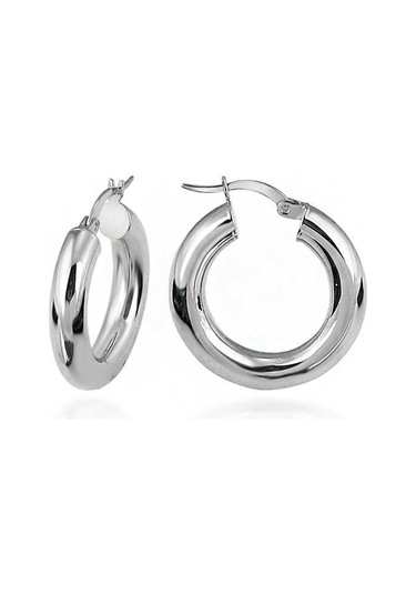 Halka Gümüş Küpe Rodyum  Kalın