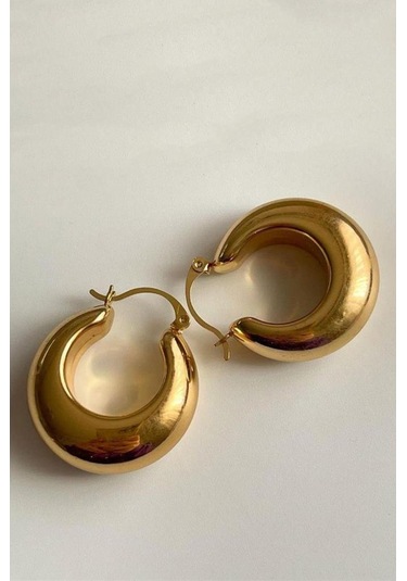 Oqqo Gold Kalın Bombeli Halka Küpe Altın