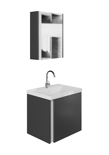 Karen Banyo Kemer 60 Cm,Lavabolu,Aynalı,Banyo Dolabı,Mat Antrasit,Lavabo Dahil Antrasit