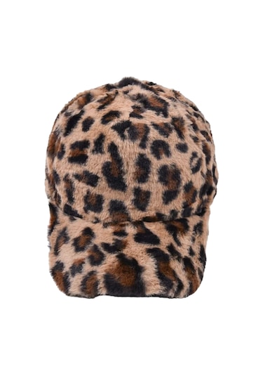 Mood Agenda Kadın Leopar Desenli Peluş Kep Şapka Camel
