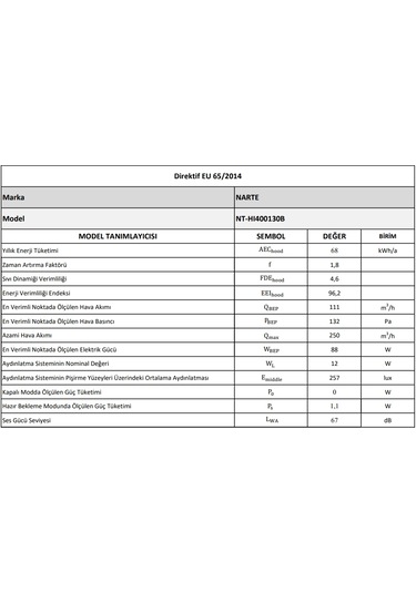 Narte NT-HI400130B Ankastre Ada Davlumbaz