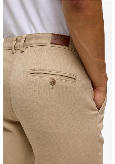 Süvari Bej Slim Armürlü Pantolon Bej