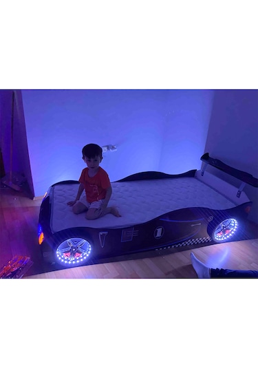 Gt1 - Bazalı Arabalı Yatak - Kumandalı, Sesli, Siyah Tek Kişilik
