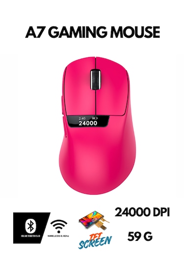 Freewolf A7 Kablosuz Dijtal Ekranlı Oyuncu Mouse 1000 Hz 24000 Dpı Bluetooth Mouse -
