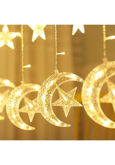 Ay Yıldız Dekoratif Saçak Perde Led Fişli Günışığı 3 x 1 M