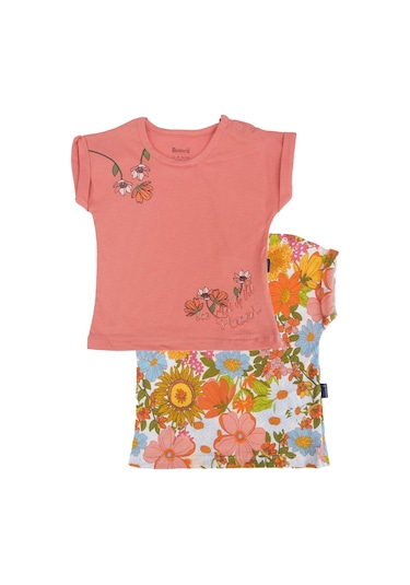 Bebelop Çiçek Baskılı Bisiklet Yaka T-shirt 2'li Set 001