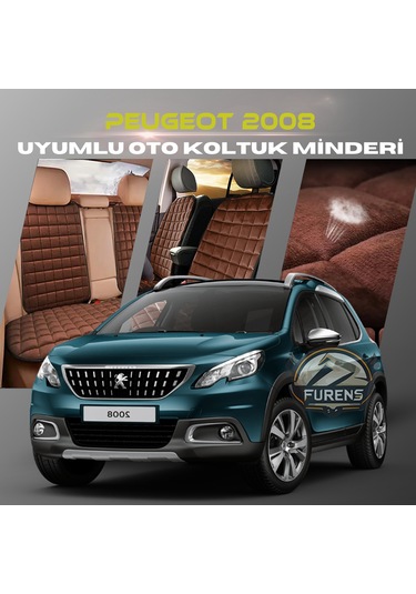 Peugeot 2008 Kahverengi Tay Tüyü Cepli & Terletmez Sırtlı Oto Koltuk Minder Seti - Koruma Kılıfı  Ön & Arka Set