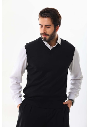 Günay Erkek V Yaka Yün Süveter 1000 Siyah