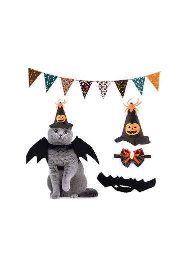 Hangfox Kedi Halloween Kostümü Avrupa Stili Korkunç Sevimli Kıyafet Seti Fantezi Parti Fotoğraf Çekimi İçin Kaliteli Felt Malzeme Evcil Hayvan Giyimi