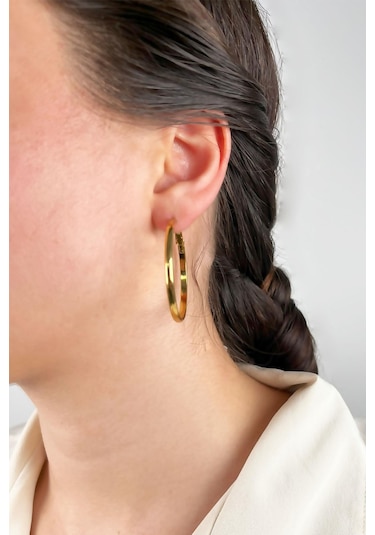 Çelik Halka Küpe 4cm - Gold çok renkli