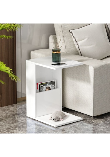 Bono Tekerlekli C Sehpa - Beyaz Beyaz