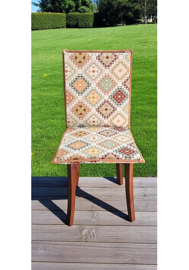 Kilim Desenli Arkalıklı Fermuarlı Sandalye Minderi Çok Renkli