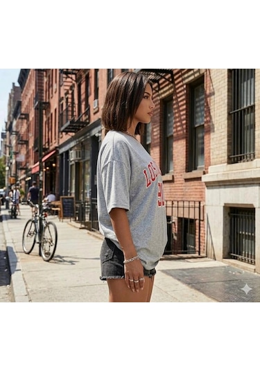 Asvella Trend Baskılı Unisex Kesim Tshirt Gri