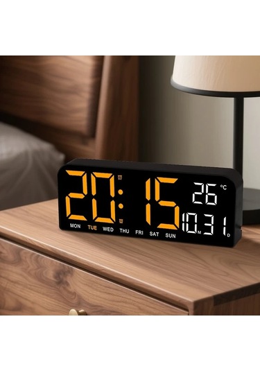 Willowhaven Beyaz Turuncu Ekranlı 10 İnç Büyük Dijital Saat Alarmlı Termometreli Otomatik Parlaklık