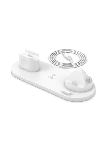 Daytona BW06-B iOS Uyumlu Kablosuz Wireless Hızlı Şarj Standı iWatch Airpods iPhone 11 11 Pro 12 12 Pro XS XR 8 Samsung Uyumlu-Beyaz